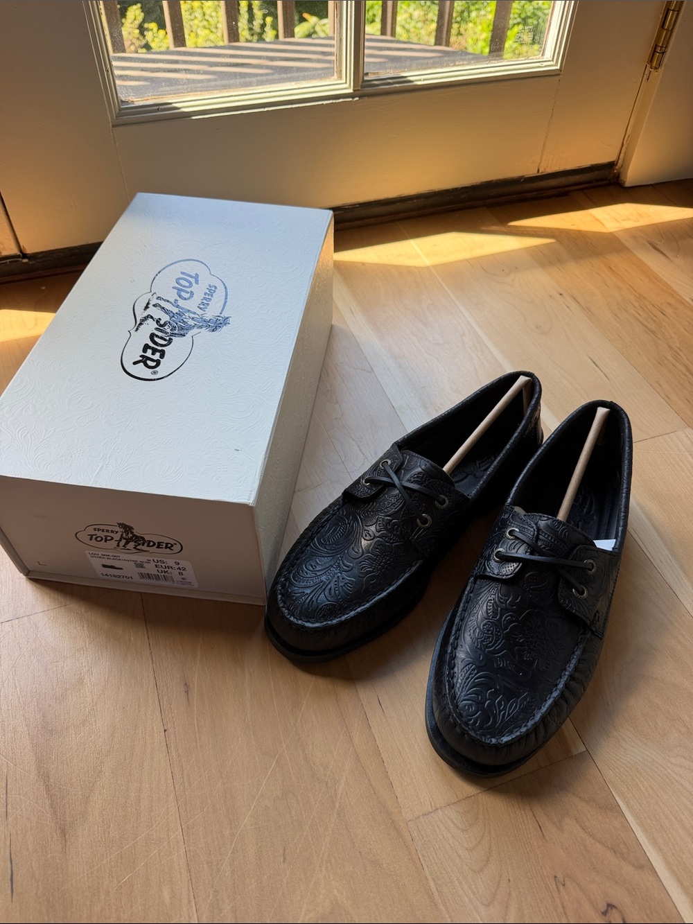 Sperry x One of These Days Men's Embossed Black Leather Boat Shoes